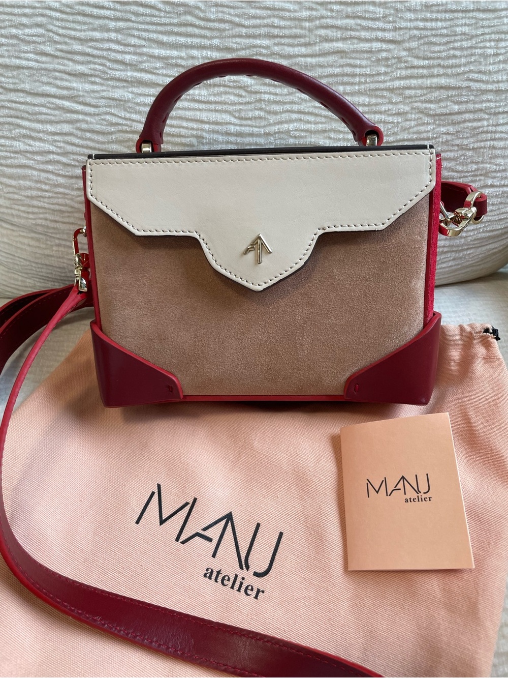 MANU Atelier Tricolor Crossbody Bag in Red, Beige & White
